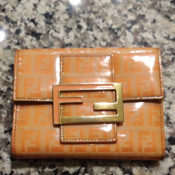 Fendi Handbags - Fendi Tangerine Wallet with Gold Accent
